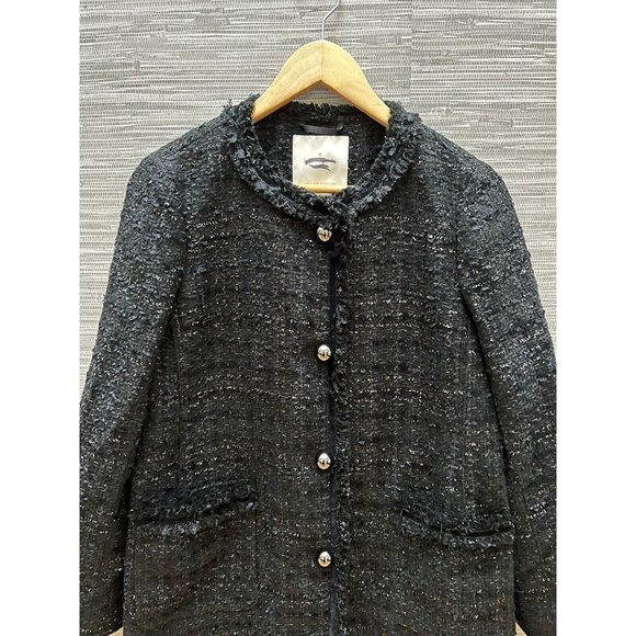 Kate Spade Sparkle Tweed Long Coat Jacket Black Size 4 New! - Picture 6 of 10